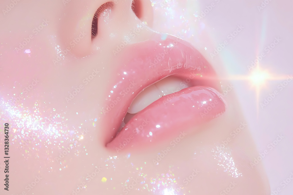 Fototapeta premium Captivating sparkling lip beauty studio makeup photography close-up aesthetic glamour