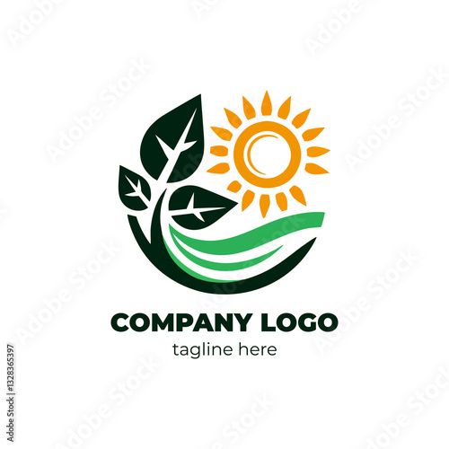 Green technology logo featuring solar and wind energy symbols ideal for sustainable innovation firms renewable energy providers or future-friendly brands