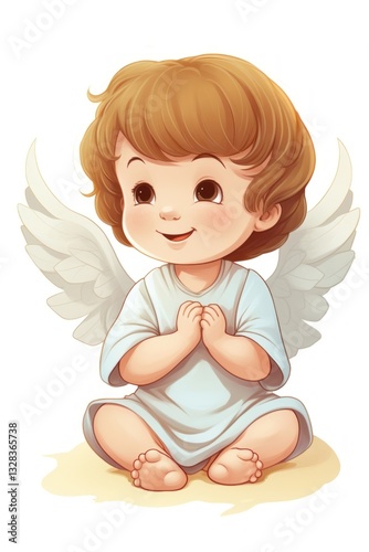 cute angel child with wings, praying clip art preview