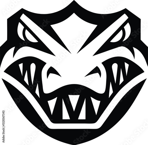 Aggressive Alligator Emblem: A fierce and intimidating alligator head design, perfect for logos, mascots, and symbolic representations of power and resilience.