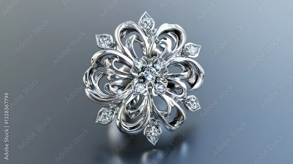 Fototapeta premium A Beautiful Silver Ring Adorned With Sparkling Crystal Accents