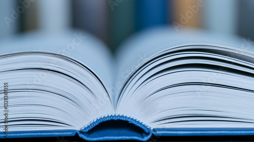 Open Book with Pages in Focus Surrounded by Blurred Bookshelf