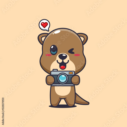 Otter cartoon vector illustration with camera