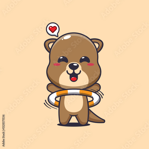 Otter cartoon vector illustration playing hula hoop