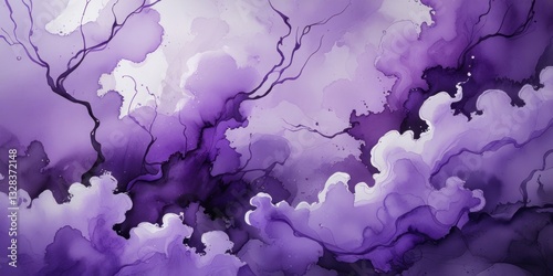 Beautiful ink effect grungy violet gradient watercolor artistic brush paint stain background. Paper textured purple abstract watercolor painted.