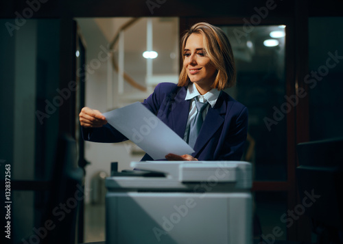 Принти на полотні Office Worker Using the Printer to print Documents at Work