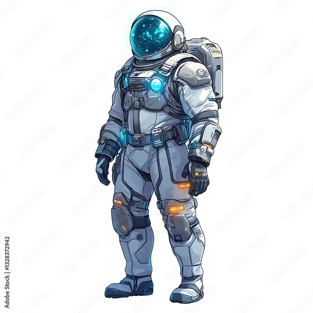 Astronaut in Spacesuit: A solitary astronaut, clad in a futuristic spacesuit with a luminous helmet reflecting the cosmos, stands poised against a celestial backdrop. Astronaut in Spacesuit: A solitary astronaut, clad in a futuristic spacesuit with a luminous helmet reflecting the cosmos, stands poised against a celestial backdrop.