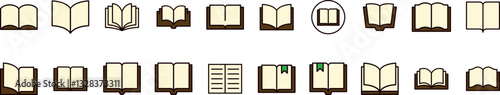 Set of Filled Color Icons of Opened Book. Minimalistic Linear Pictogram for Web and Graphic Design, Apps, Banners, Social Network and Cards