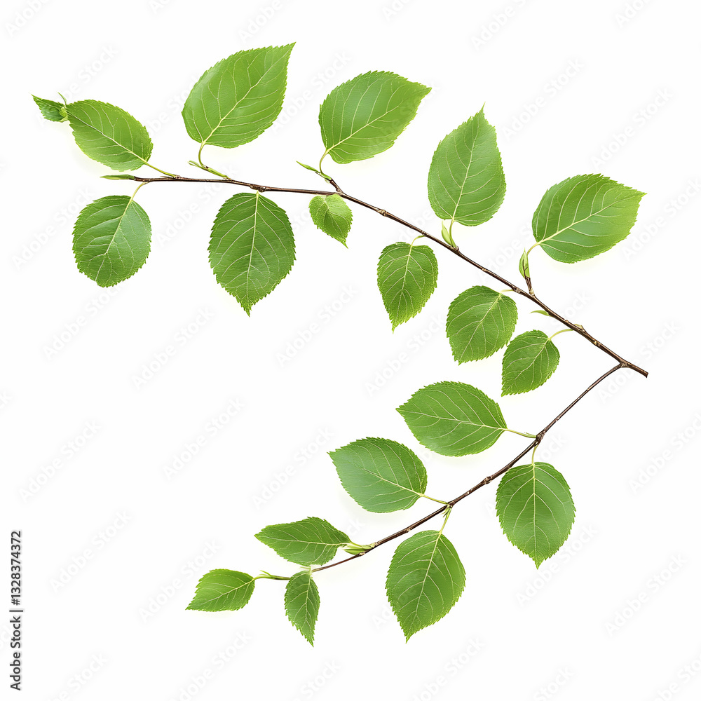 Green Leafy Branch Isolated on White Background for Nature Themes Green Leafy Branch Isolated on White Background for Nature Themes