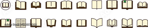 Opened Book Filled Color Outline Web Icons Collection. Minimalistic Linear Pictogram for Web and Graphic Design, Apps, Banners, Social Network and Cards