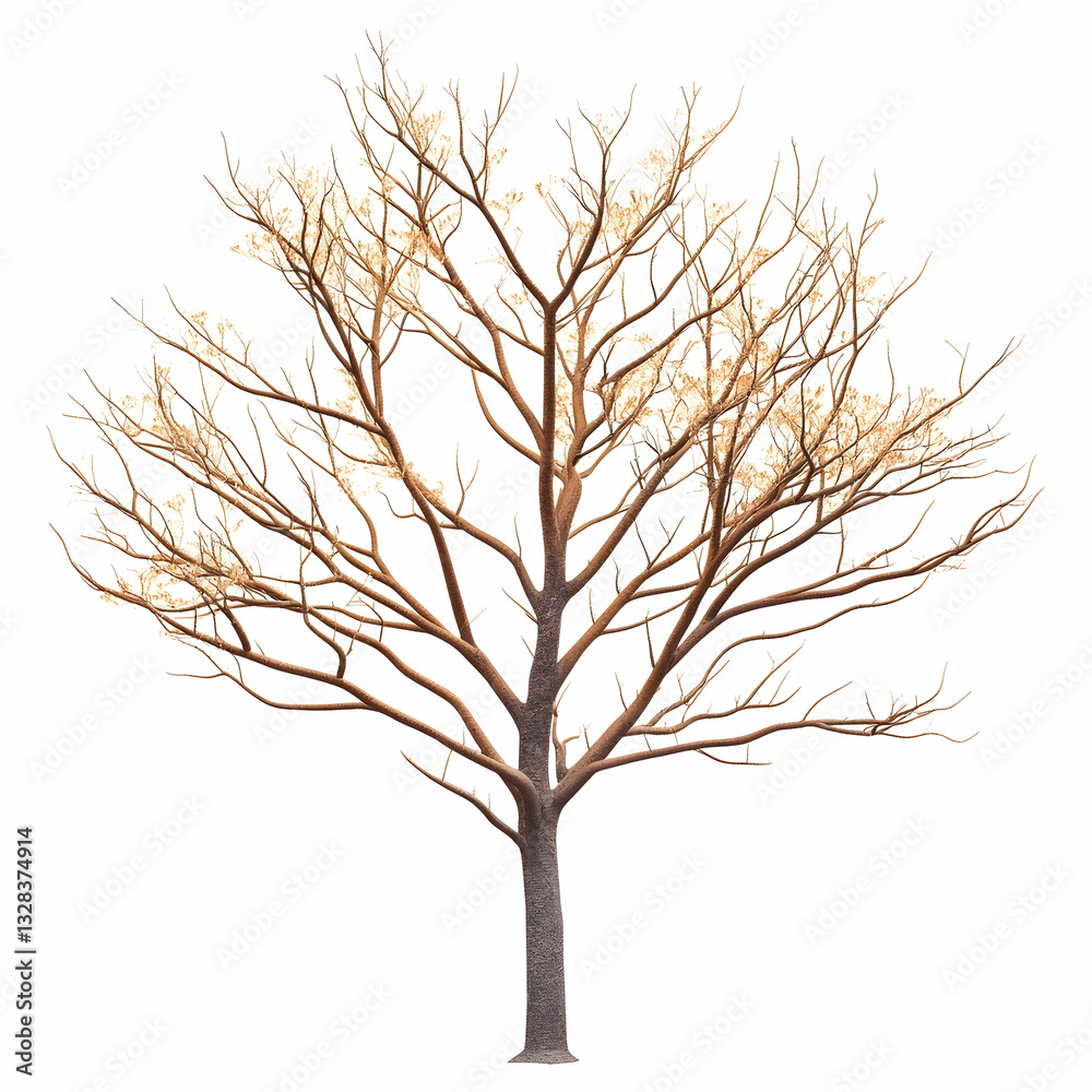 Bare Tree with Sparse Leaves on Isolated White Background Bare Tree with Sparse Leaves on Isolated White Background