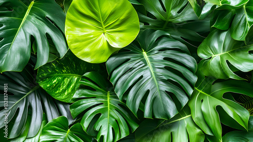 Lush Green Leaves Arrangement for Nature and Botanical Designs