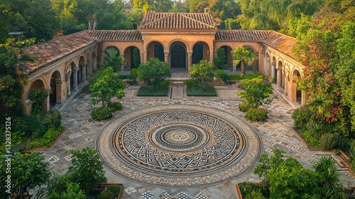 Sunlit Andalusian Courtyard Mosaic Garden