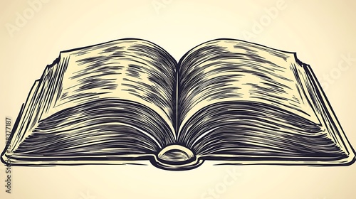 Open antique book sketch.