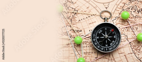 Compass on vintage world ma...