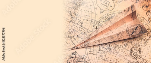Paper airplane on vintage w...