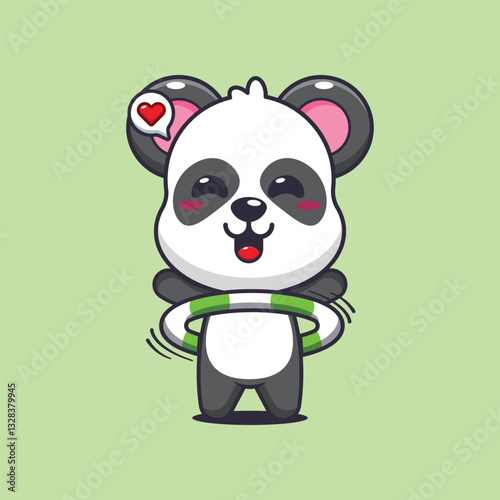 Panda cartoon vector illustration playing hula hoop