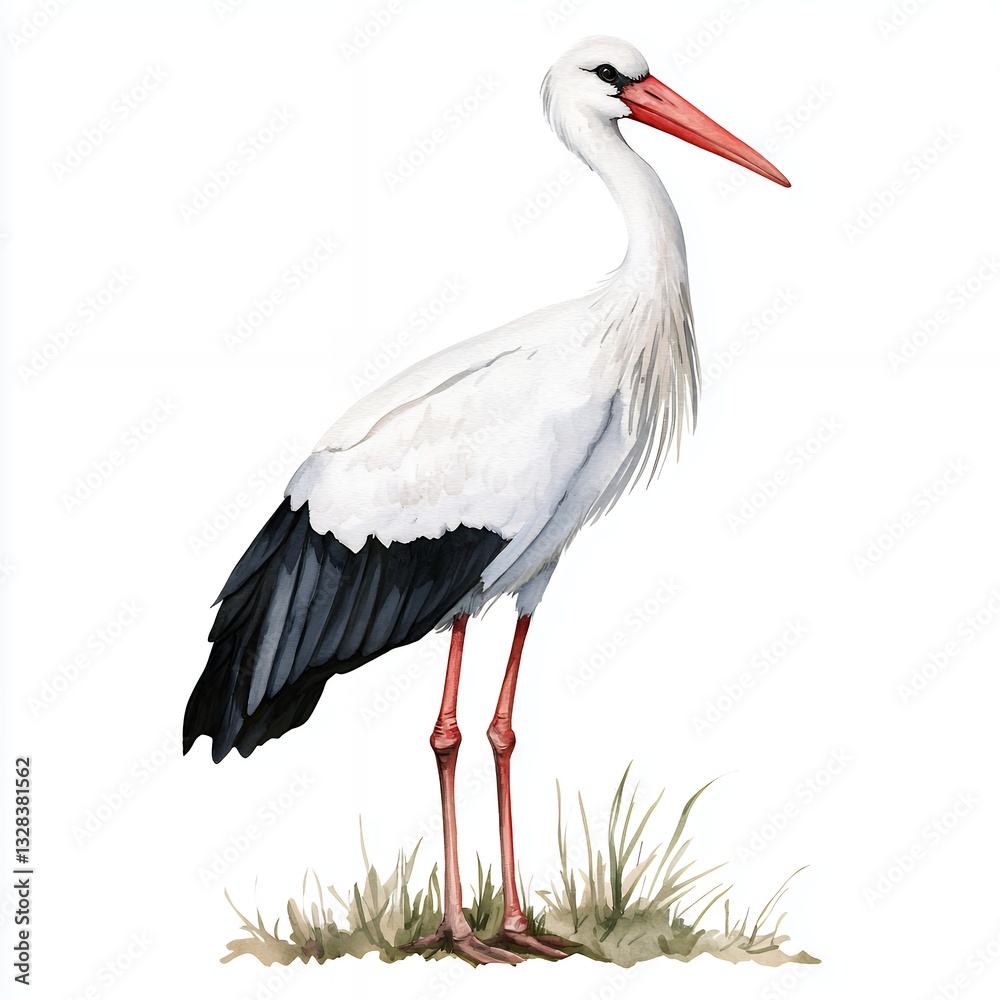 Fototapeta premium Detailed Illustration of a White Stork in Grass
