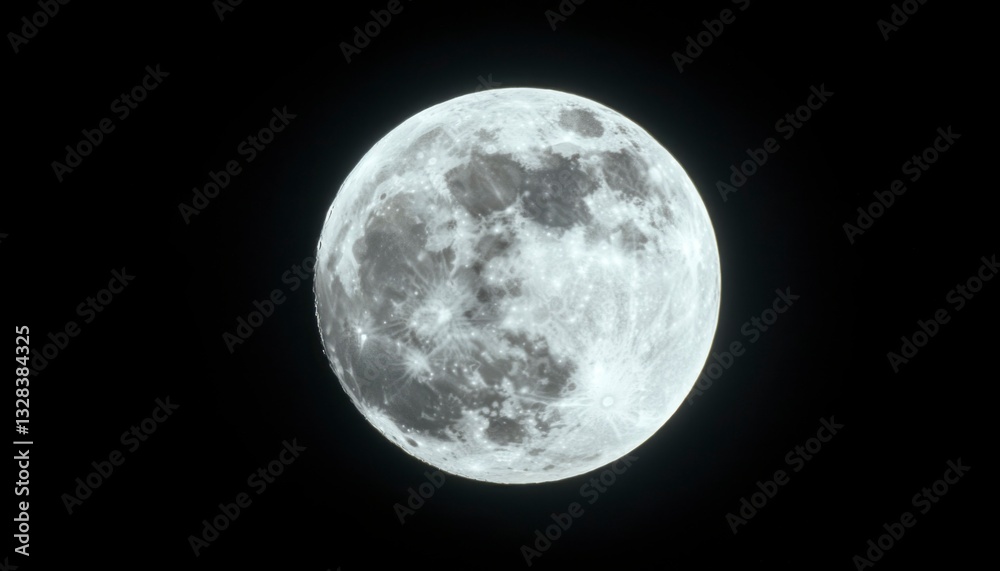 Obraz premium Full moon in the night sky, showcasing its craters and textured surface