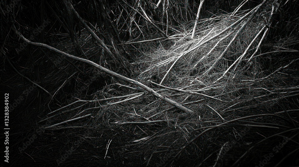 Tangled branches and twigs create a monochromatic abstract natural composition Tangled branches and twigs create a monochromatic abstract natural composition