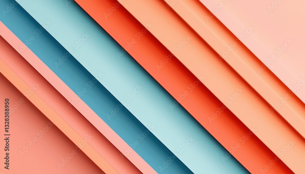 Fototapeta premium Diagonal stripes of pastel colors; light blue, coral, and peach. Abstract art