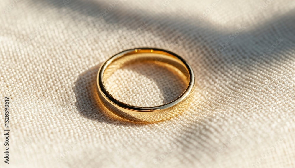 Simple gold band on beige fabric, sunlit Simple gold band on beige fabric, sunlit