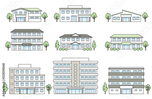 介護施設の建物イラストセット