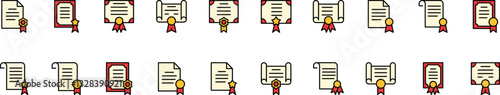 Diploma or Certificate Filled Color Icon Set. Minimalistic Linear Pictogram for Web and Graphic Design, Apps, Banners, Social Network and Cards