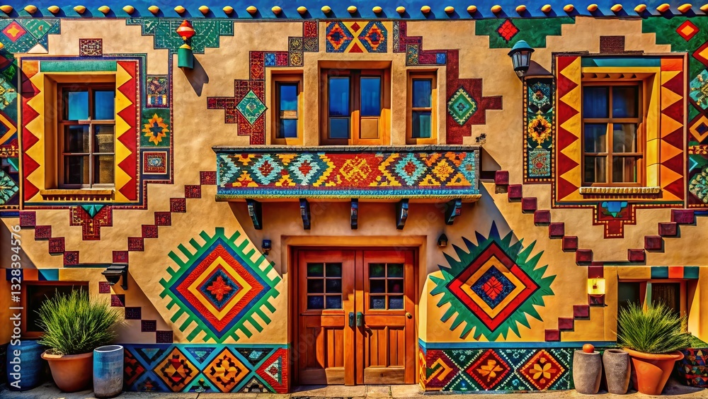 Obraz premium Southwestern Geometric Tribal Pattern Architectural Photography - Vibrant Desert Hues