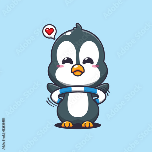 Penguin cartoon vector illustration playing hula hoop