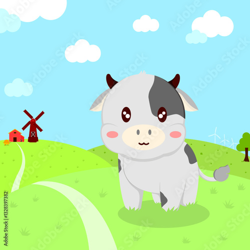 Cute little cow with beautiful background image