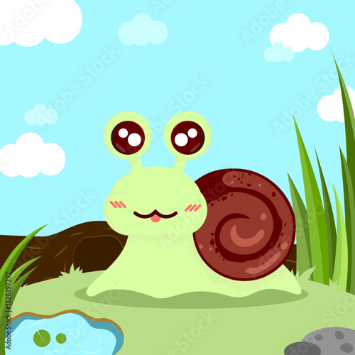 Cute little snail with beautiful background image
