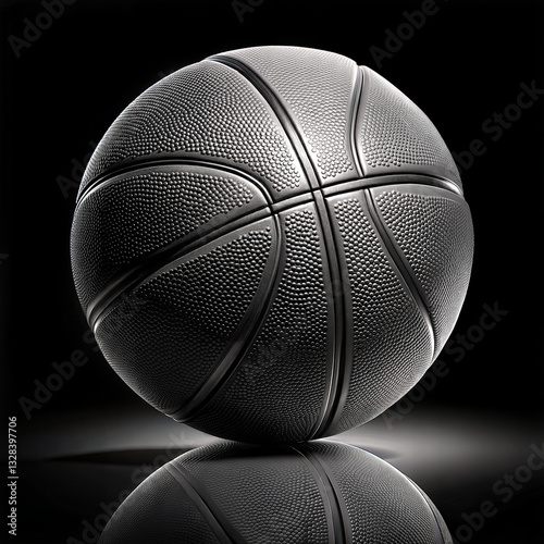 Basketball on reflective surface against black background