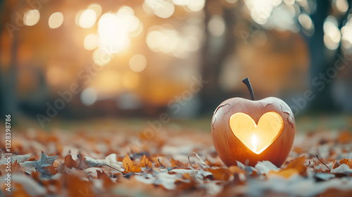 Glowing Heart Apple in Autu...