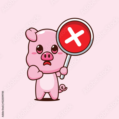 Pig cartoon vector illustration with wrong sign
