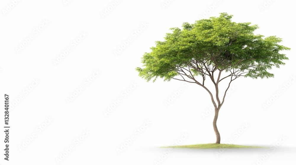 Lush green tree on grass with white backdrop Lush green tree on grass with white backdrop