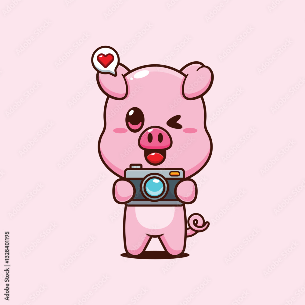 Pig cartoon vector illustration with camera Pig cartoon vector illustration with camera