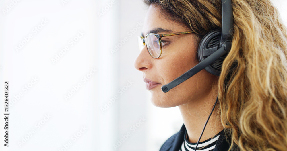 Agent, call center and woman consulting with microphone for customer service, help desk support or lead generation. Telemarketing, space and consultant with inbound query, online sales and assistance Agent, call center and woman consulting with microphone for customer service, help desk support or lead generation. Telemarketing, space and consultant with inbound query, online sales and assistance
