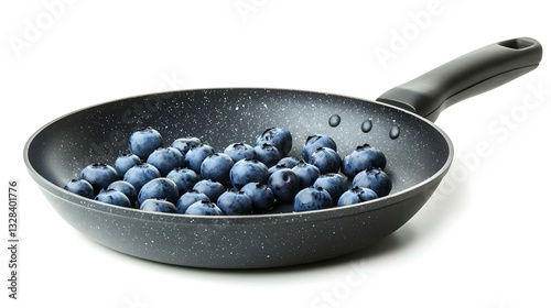 Frying pan with tasty pancakes and blueberries