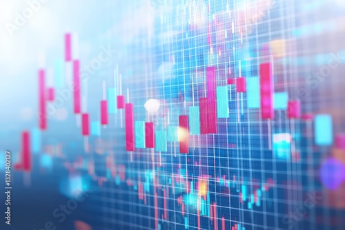Market analysis with 3D candlestick chart, isolated transparent.