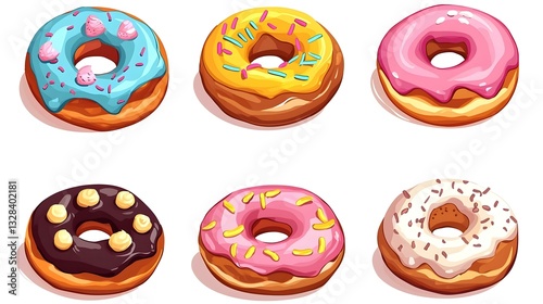 Set of delicious donuts on white background