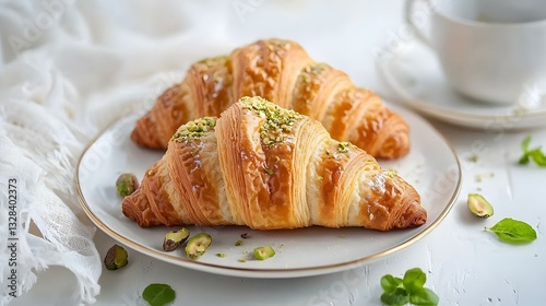 Appetizing fresh croissant filled with pistachio