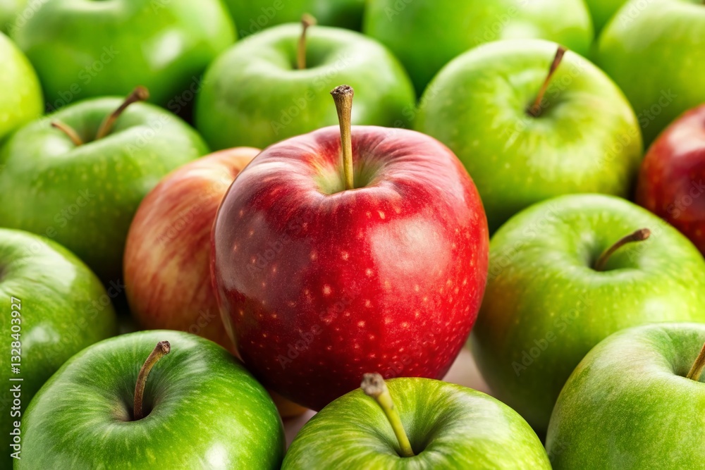 Standout Red Apple Among Green Apples - Vibrant Fruit Still Life Photography Standout Red Apple Among Green Apples - Vibrant Fruit Still Life Photography