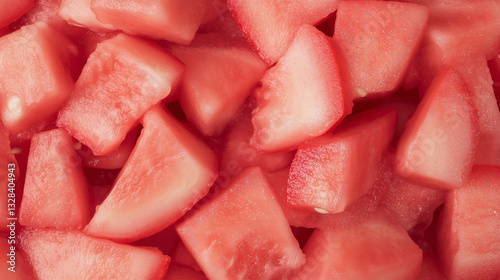 Juicy Watermelon Cubes: A close-up view of freshly cut watermelon cubes, bursting with refreshing red hues and inviting textures, perfect for a summer treat or culinary inspiration.