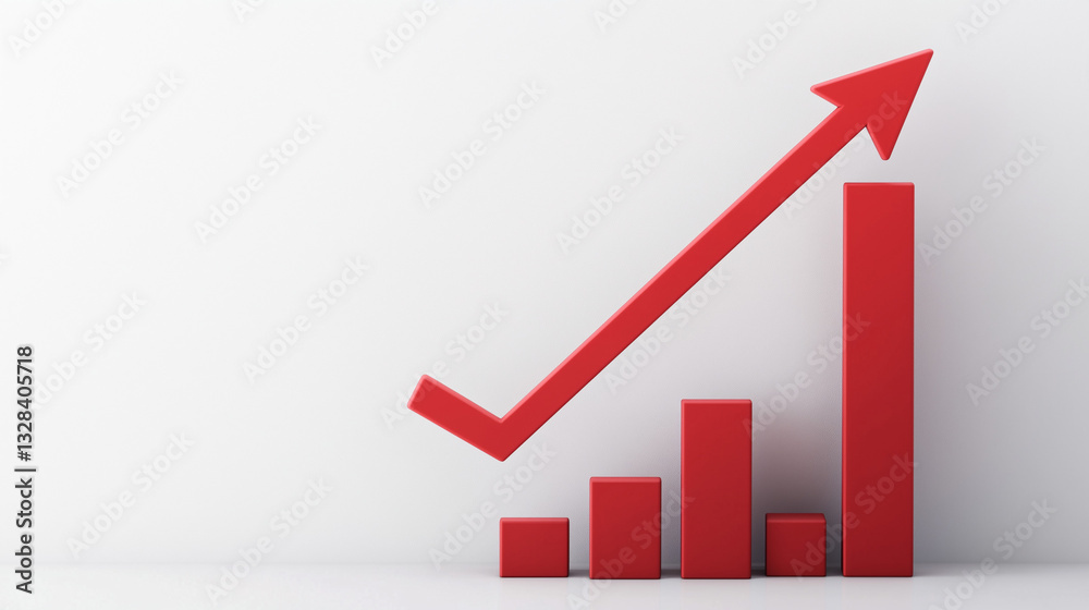 Red Arrow and Bar Graph: Symbolizing growth and progress with a red arrow pointing upwards, accompanied by a bar graph illustrating the upward trend. Red Arrow and Bar Graph: Symbolizing growth and progress with a red arrow pointing upwards, accompanied by a bar graph illustrating the upward trend.