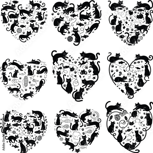 Cats Heart Svg Bundle, Cute Cat Lover Svg, Animal Svg