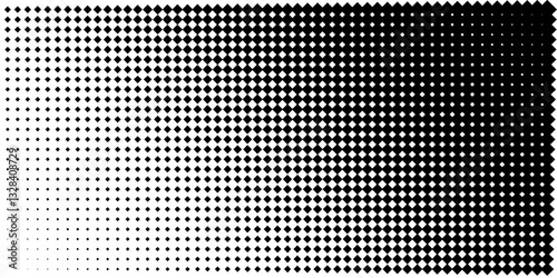 Diamond primitive pattern. Cyber matrix pixel cube surface. Optical rhombus dot gradient disperse. Digital geo halftone vintage lattice grid. Black patern change fade, screen tone degrade. Paper glyph