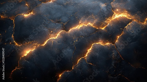 Black Natural Granite Marbled Stone Tile Wall or Floor Texture Background with Gold Details - Banner Panorama