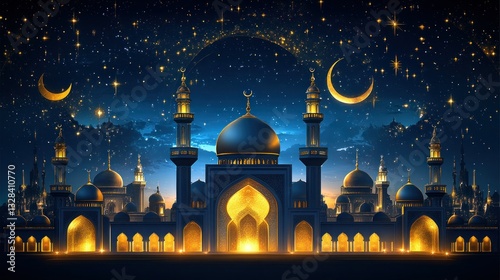 Majestic mosque at night under starry sky