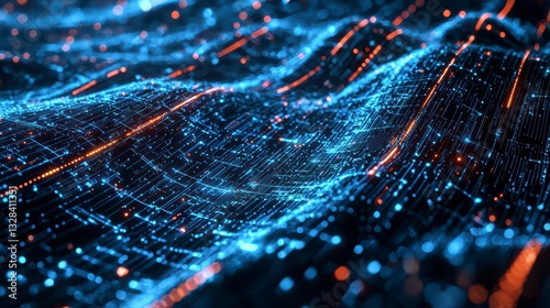 Digital Wave: A captivating digital visualization of undulating waves and streams of light, evoking the dynamic flow of data and interconnectedness of the digital age.